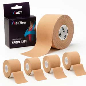 Kit 4 Fita Tape Bandagem Kinesio AKTive Tape Sport Kinesiology Anti alergico | Funcional Fisioterapia Muscular Esporte Musculação Evita Lesões | Cor Bege